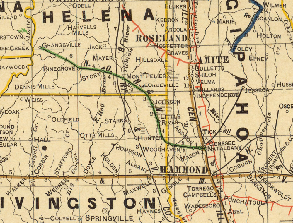 New Orleans, Natalbany & Natchez Railway Company (La.), Map Showing Route in 1913.