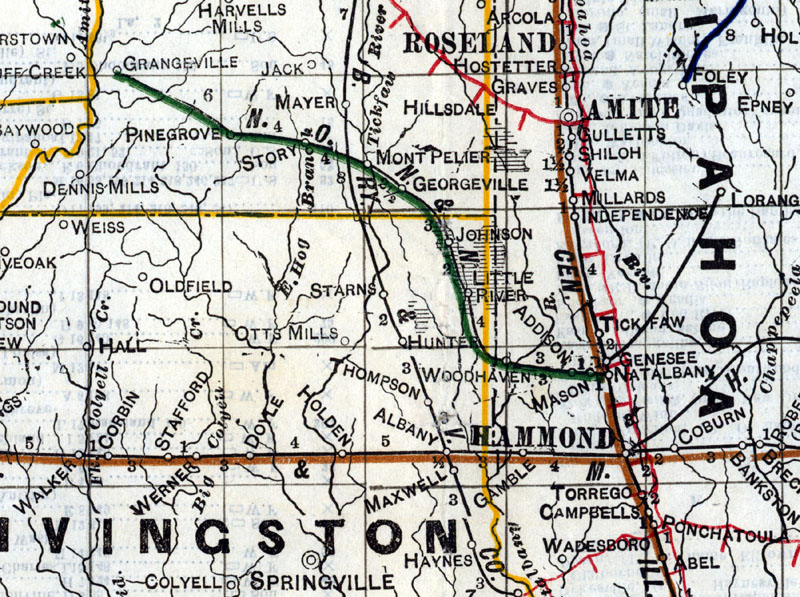 New Orleans, Natalbany & Natchez Railway Company (La.), Map Showing Route in 1914.