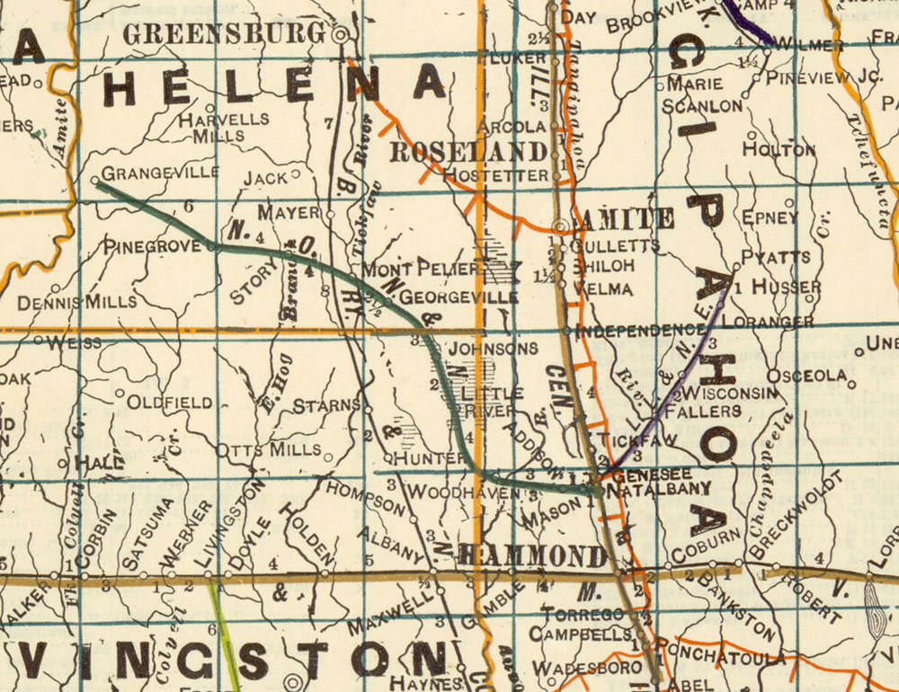 New Orleans, Natalbany & Natchez Railway Company (La.), Map Showing Route in 1922.