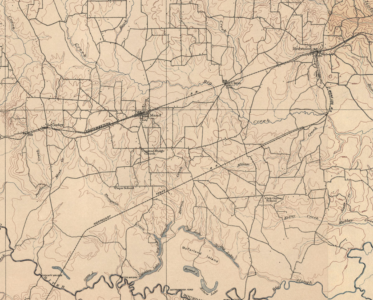 North-East Texas Railroad Company (Tex.), Map Showing Route South of Redwater in 1906-1907.
