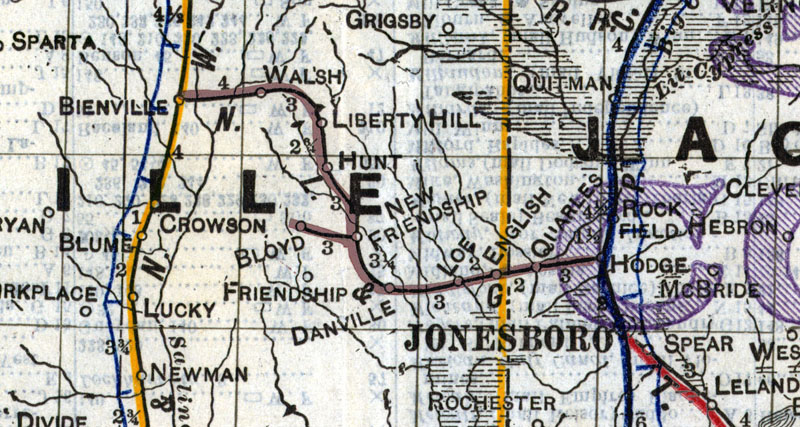 North Louisiana & Gulf Railroad Company (La.), Map Showing Route in 1914.