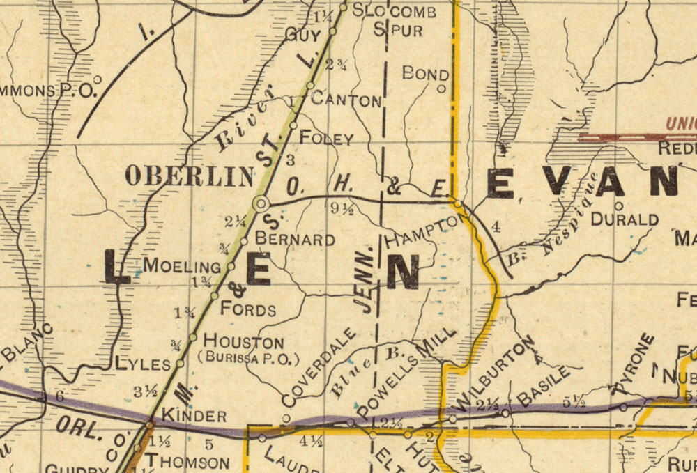 Oberlin, Hampton & Eastern Railroad Company, Map Showing Route in 1913.