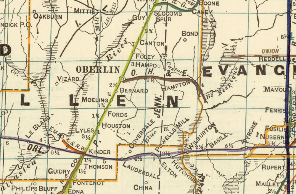 Oberlin, Hampton & Eastern Railroad Company, Map Showing Route in 1922.