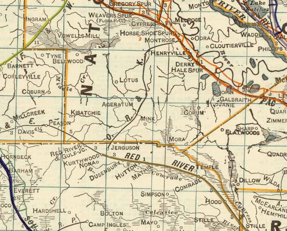 Old River & Kissatchie Railroad Company (La.), Map Showing Route in 1913.