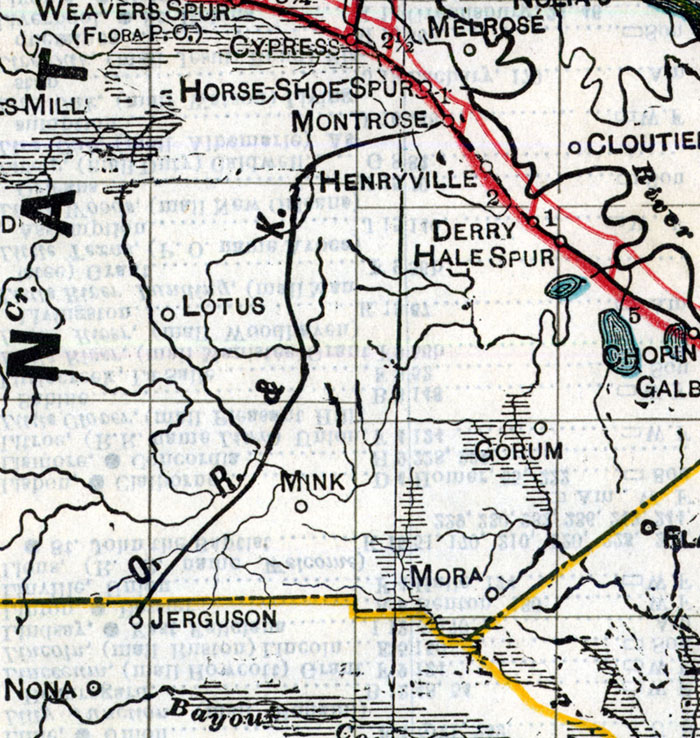 Old River & Kissatchie Railroad Company (La.), Map Showing Route in 1914.