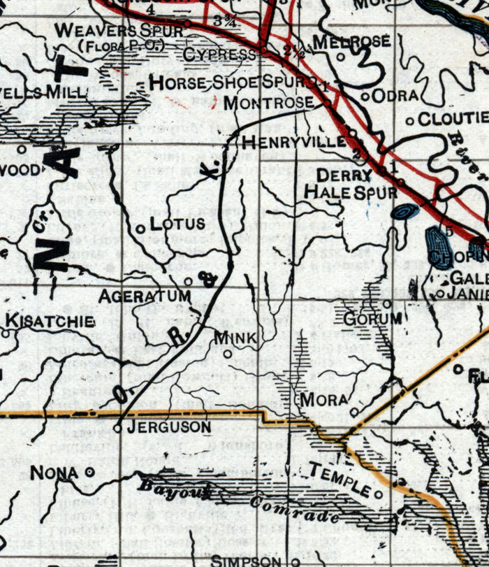Old River & Kissatchie Railroad Company (La.), Map Showing Route in 1920.