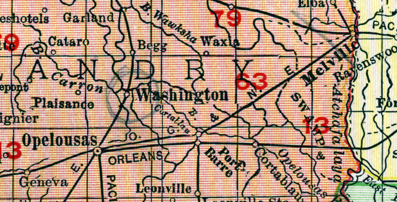 Opelousas, Gulf & Northeastern Railway Company (La.), Map Showing Route in 1908.