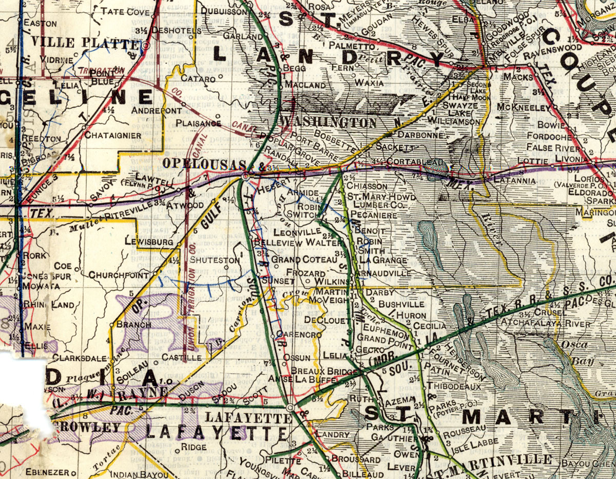 Opelousas, Gulf & Northeastern Railway Company (La.), Map Showing Route in 1914.