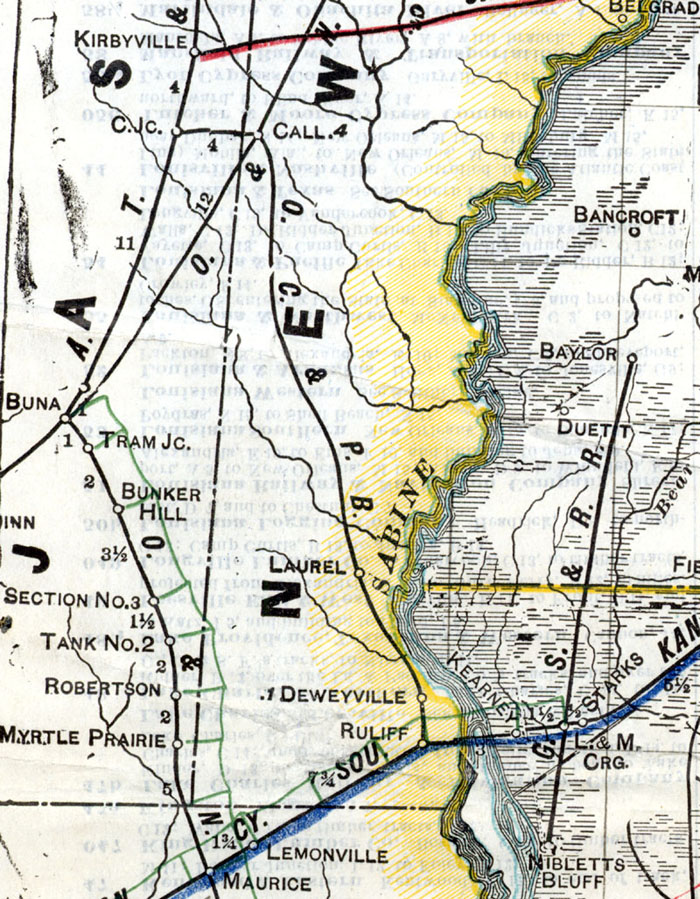 Orange, Call & Pine Belt Railroad Company (La.), Map Showing Route in 1914.