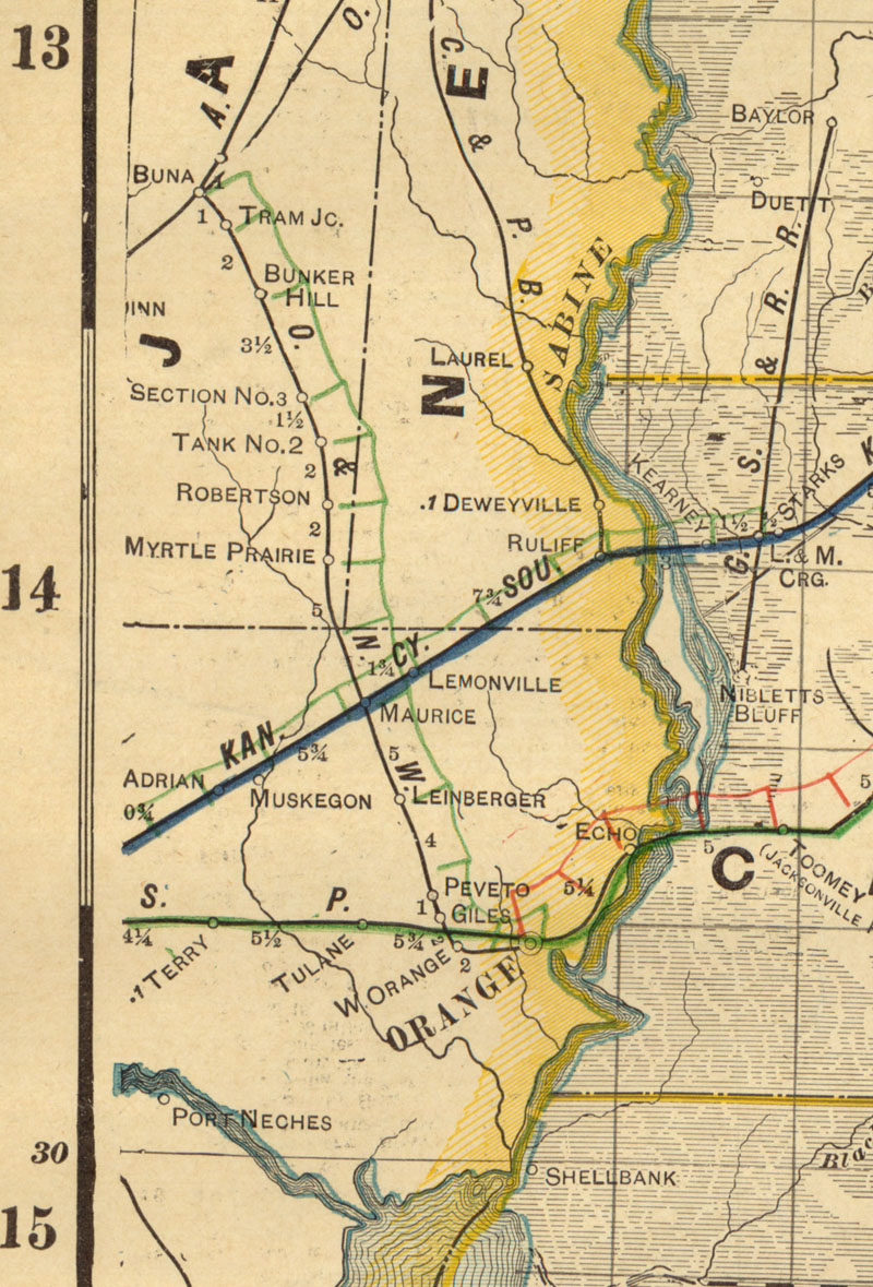 Orange & Northwestern Railway Company (Tex.), Map Showing Route in 1913.