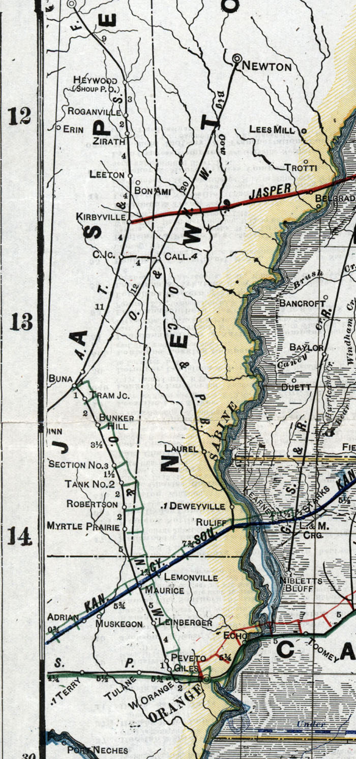 Orange & Northwestern Railway Company (Tex.), Map Showing Route in 1920.