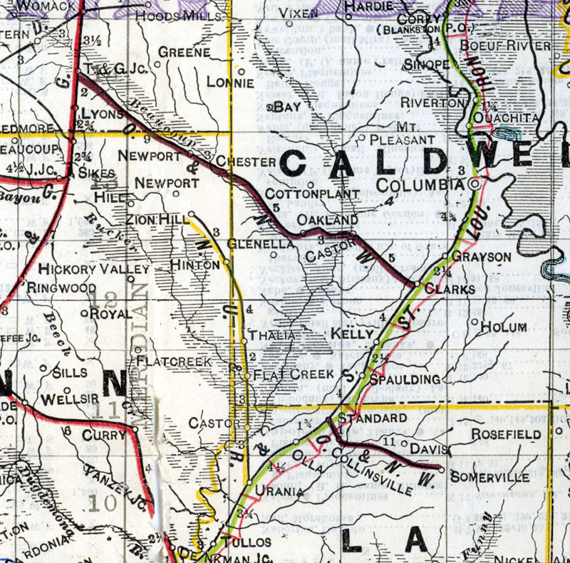 Ouachita & Northwestern Railroad Company (La.), Map Showing Route in 1914.