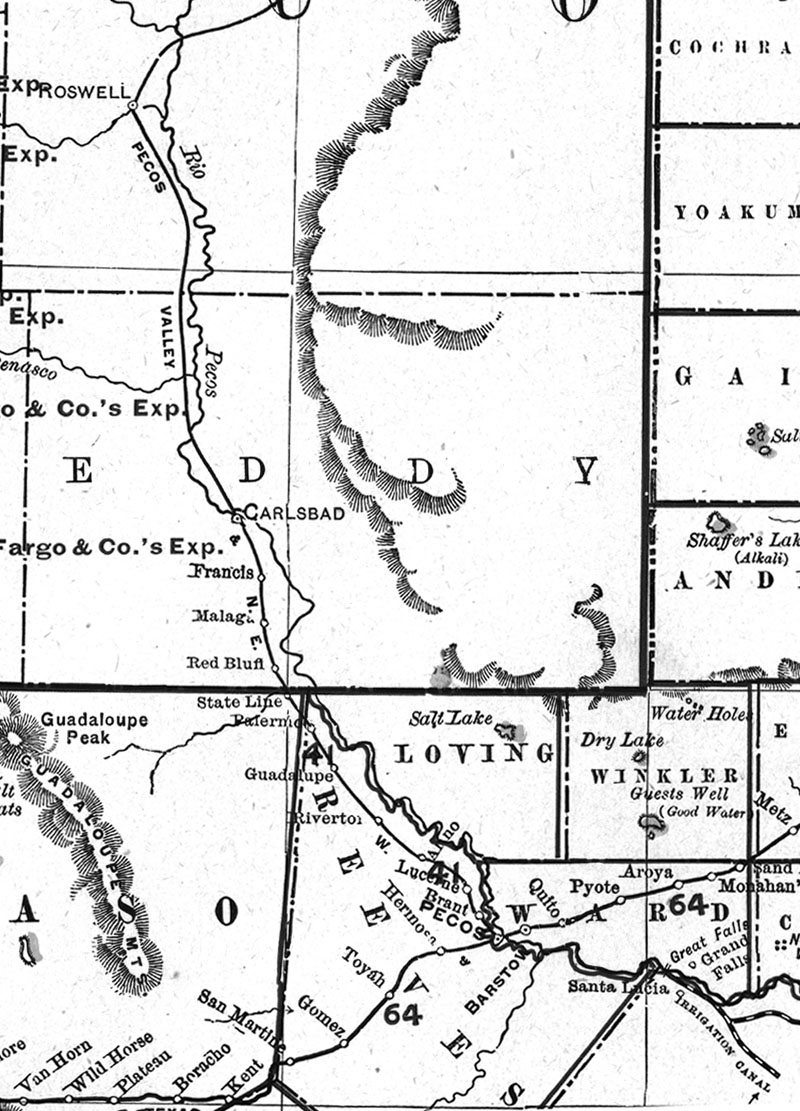 Pecos Valley Northeastern Railway Company (Tex.), Map Showing Route in 1908.