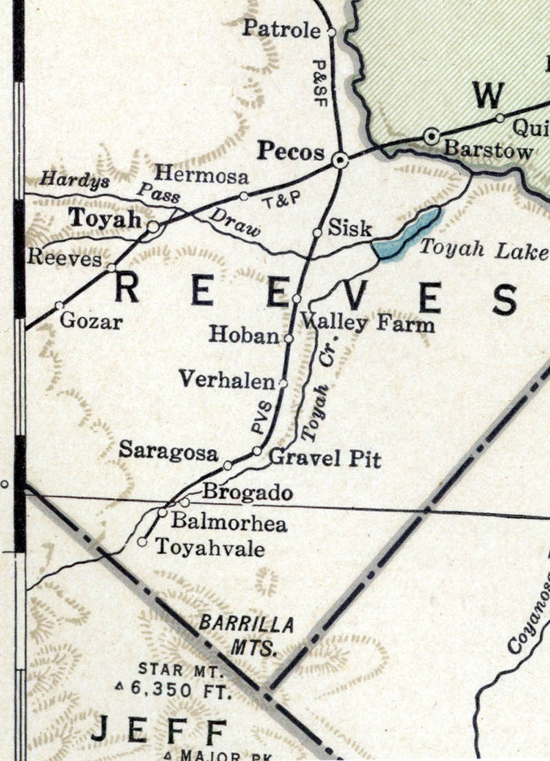 Pecos Valley Southern Railway Company (Tex.), Map Showing Route in 1937.