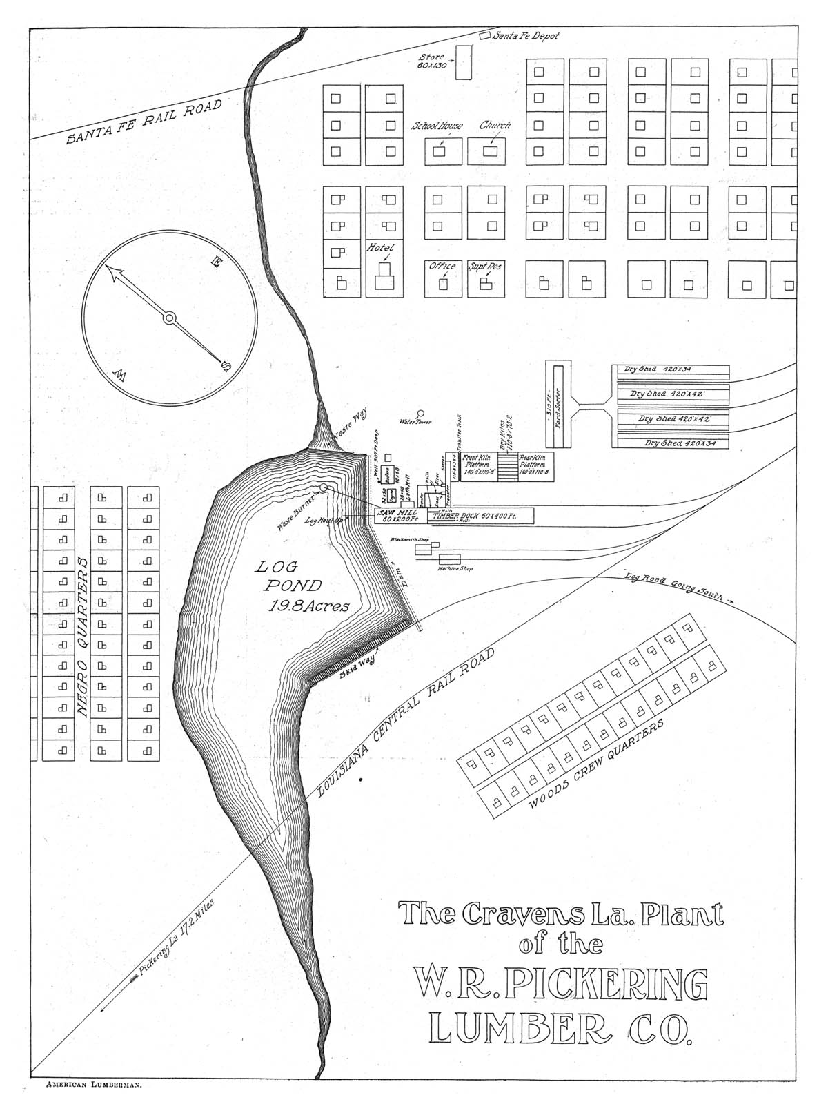 W.R. Pickering Lumber Company (La.), Map Showing Mill Layout at Cravens, Louisiana in 1906.