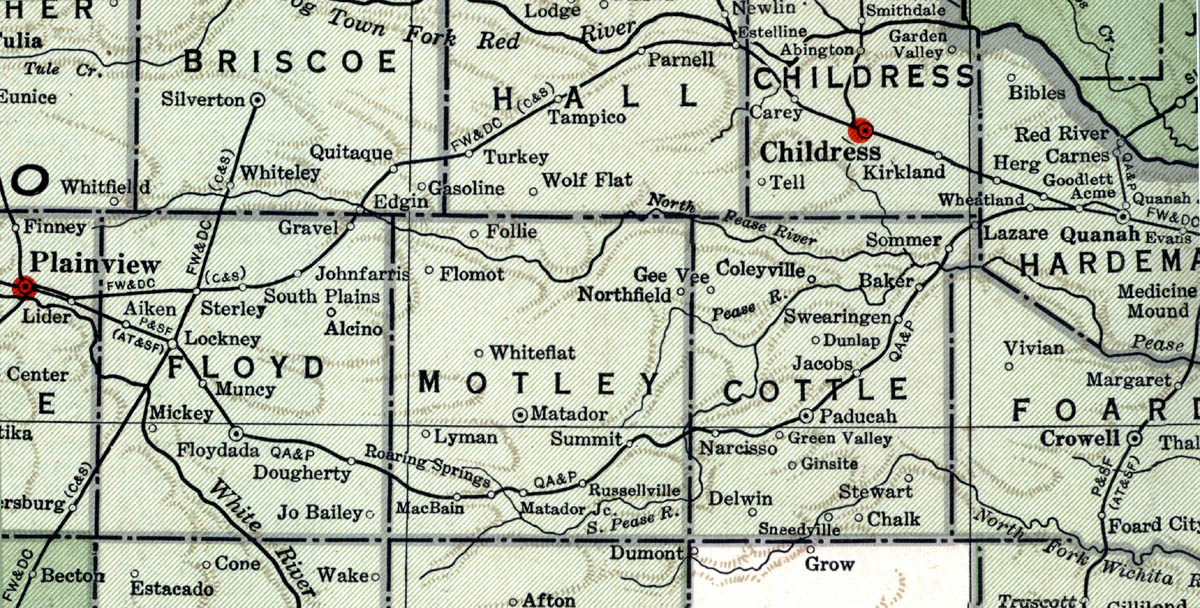 Quanah, Acme & Pacific Railway Company (Tex.), Map Showing Route in 1937.