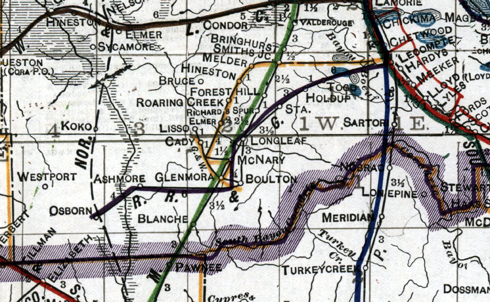 Red River & Gulf Railroad Company (La.), Map Showing Route in 1920.