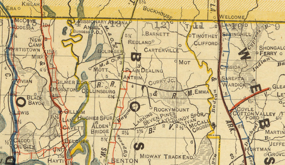 Red River & Rocky Mount Railway Company (La.), Map Showing Route in 1913.