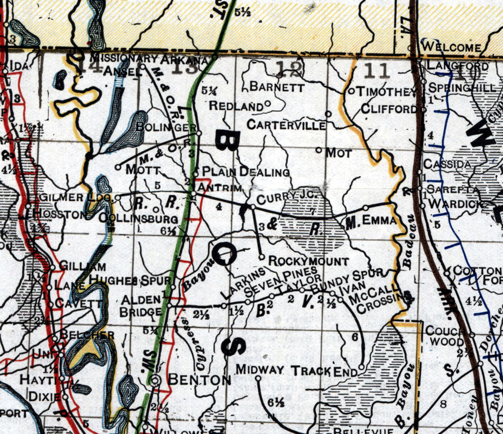 Red River & Rocky Mount Railway Company (La.), Map Showing Route in 1920.