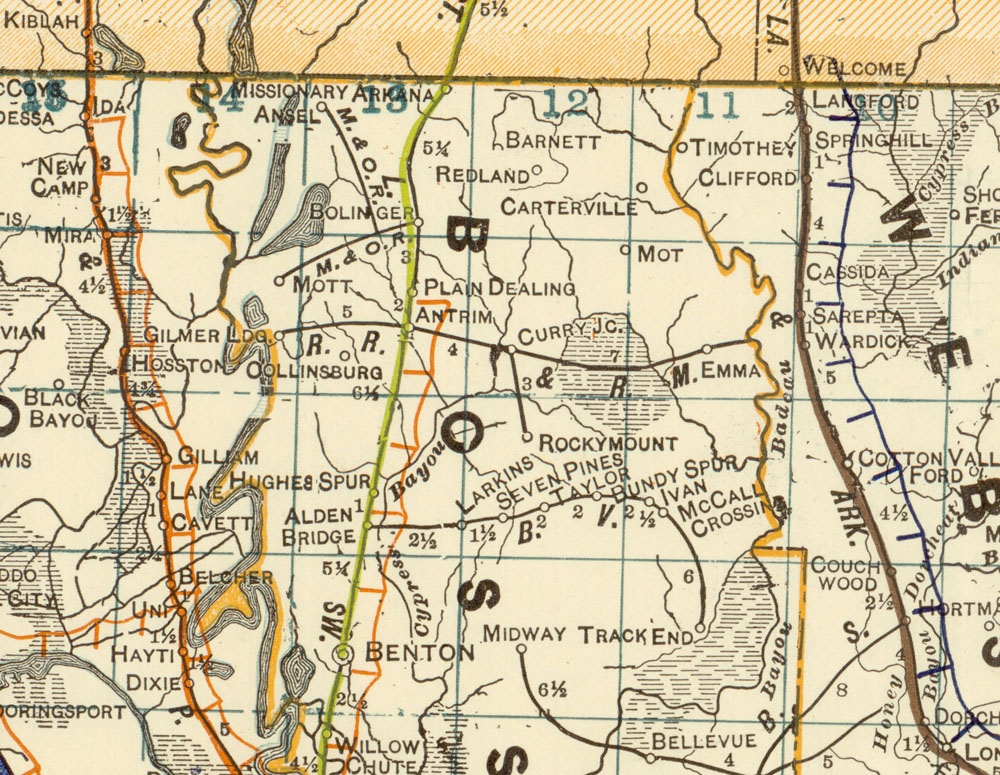 Red River & Rocky Mount Railway Company (La.), Map Showing Route in 1922.