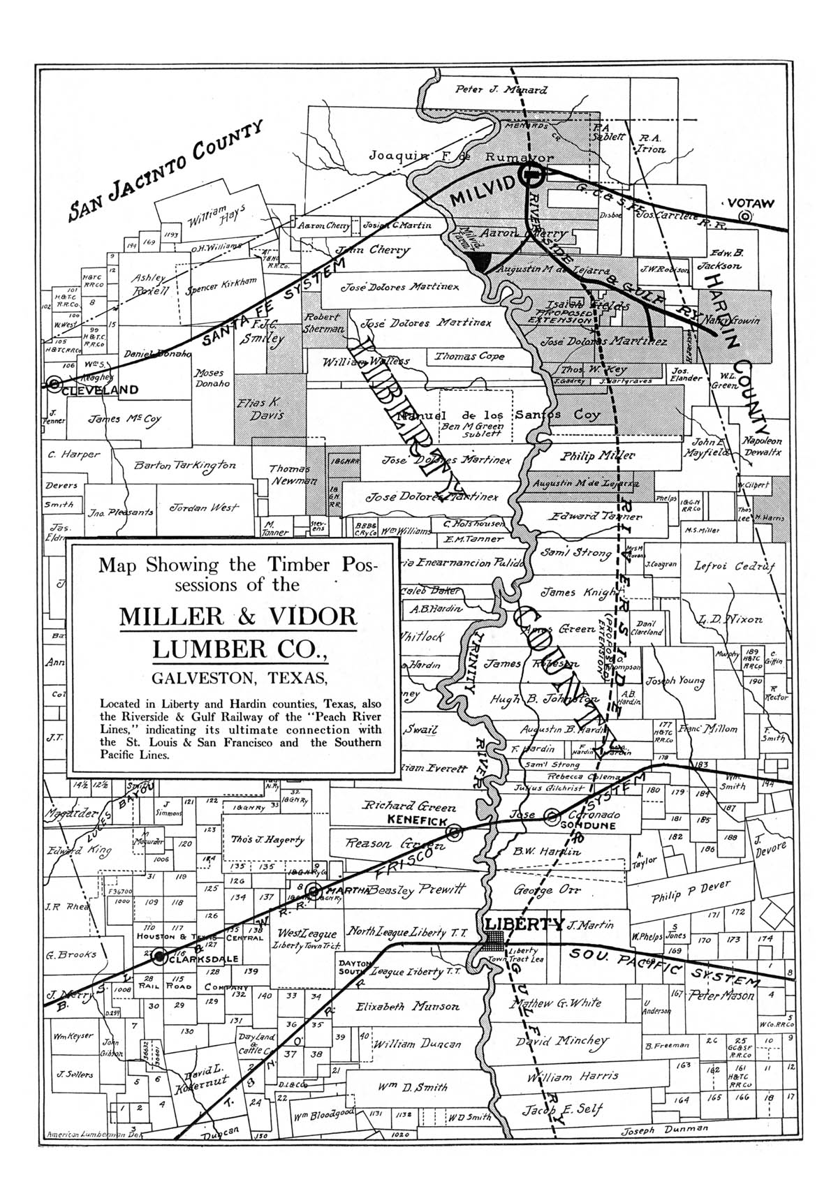 Riverside & Gulf Railroad Company (Tex.), Map Showing Route in 1910.