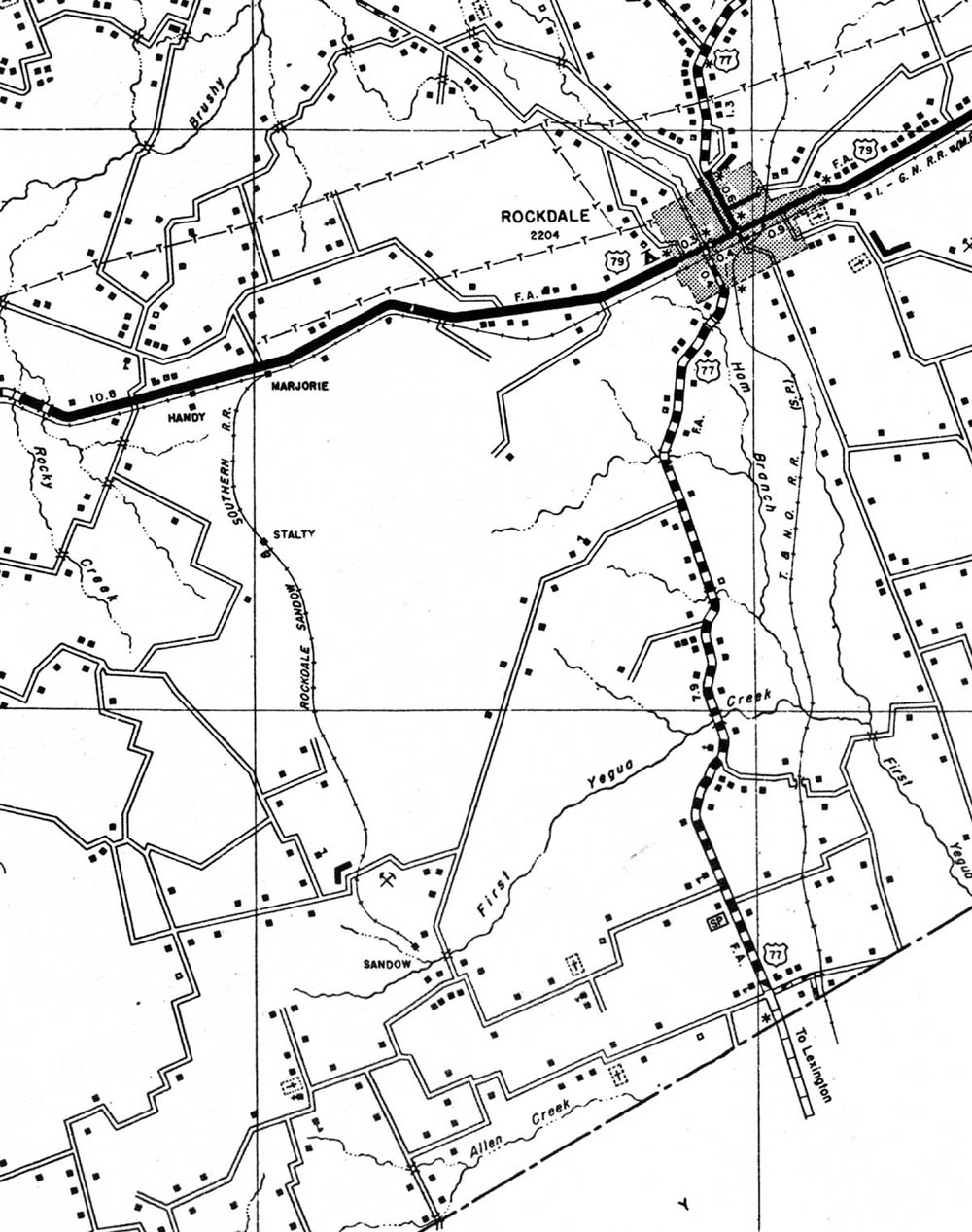 Rockdale, Sandow & Southern Railway Company (Tex.), Map Showing Route in 1936.