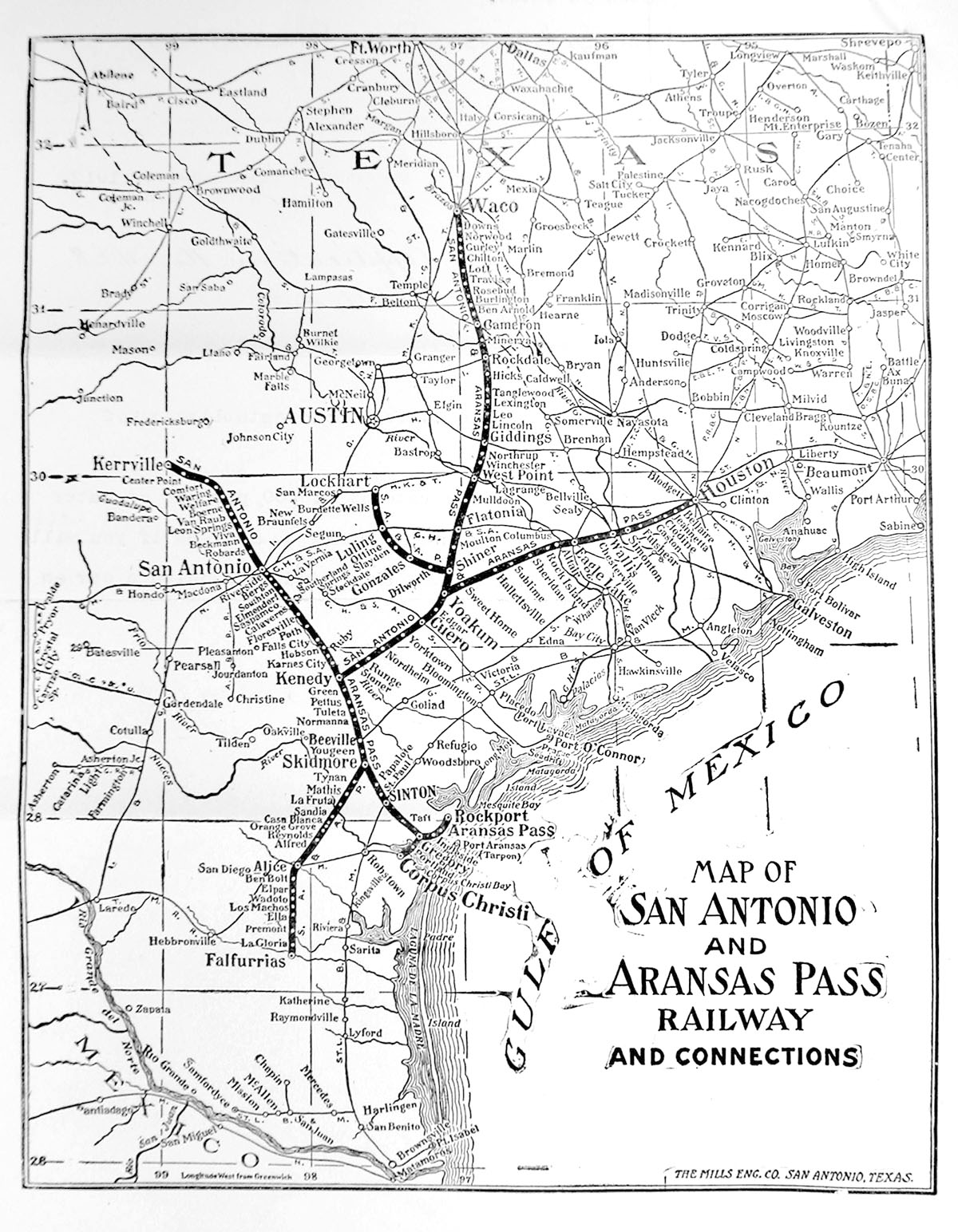 San Antonio & Aransas Pass Railway Company (Tex.), reference map showing system circa 1905-1910.