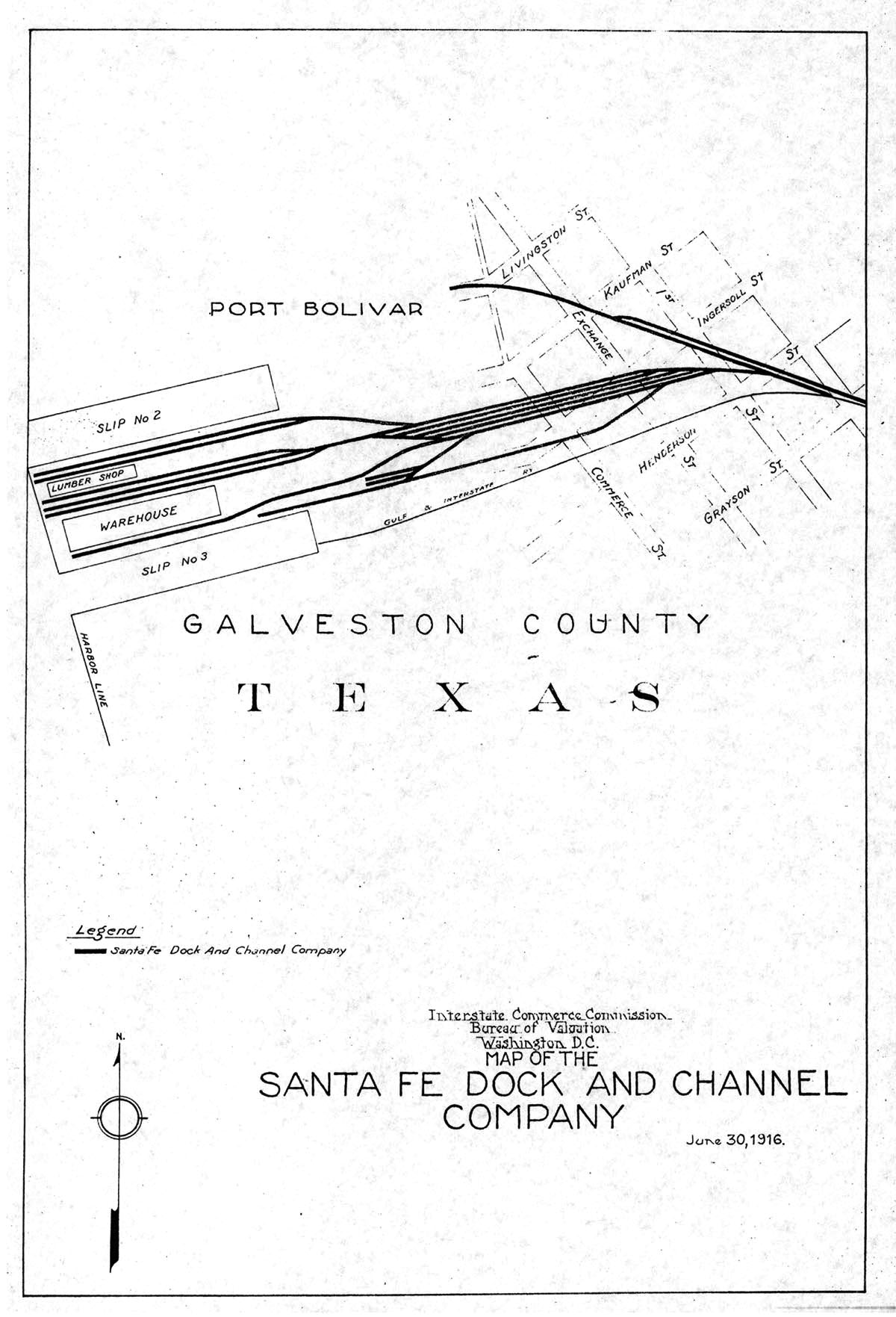 Santa Fe Dock & Channel Company (Tex.), Map Showing Industrial Tracks at Port Bolivar, Texas in 1916.