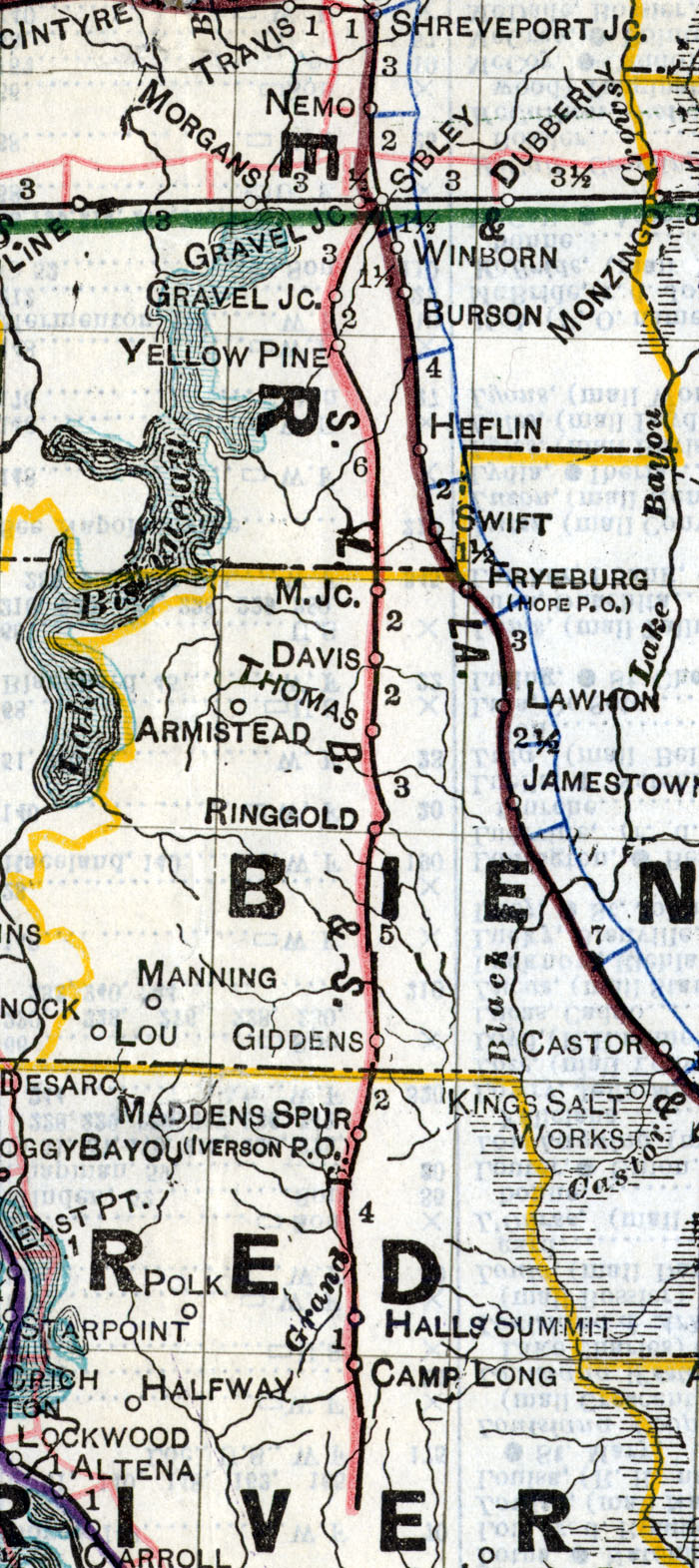 Sibley, Lake Bisteneau & Southern Railway Company (La.), Map Showing Route in 1914.
