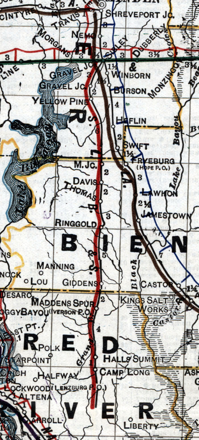 Sibley, Lake Bisteneau & Southern Railway Company (La.), Map Showing Route in 1920.