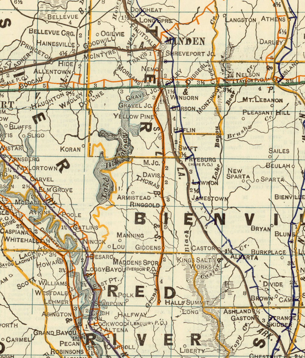 Sibley, Lake Bisteneau & Southern Railway Company (La.), Map Showing Route in 1922.