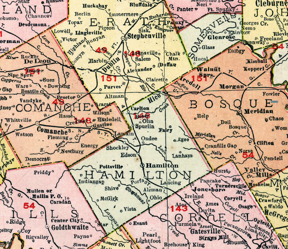 Stephenville North & South Texas Railway Company (Tex.), map showing route in 1913.