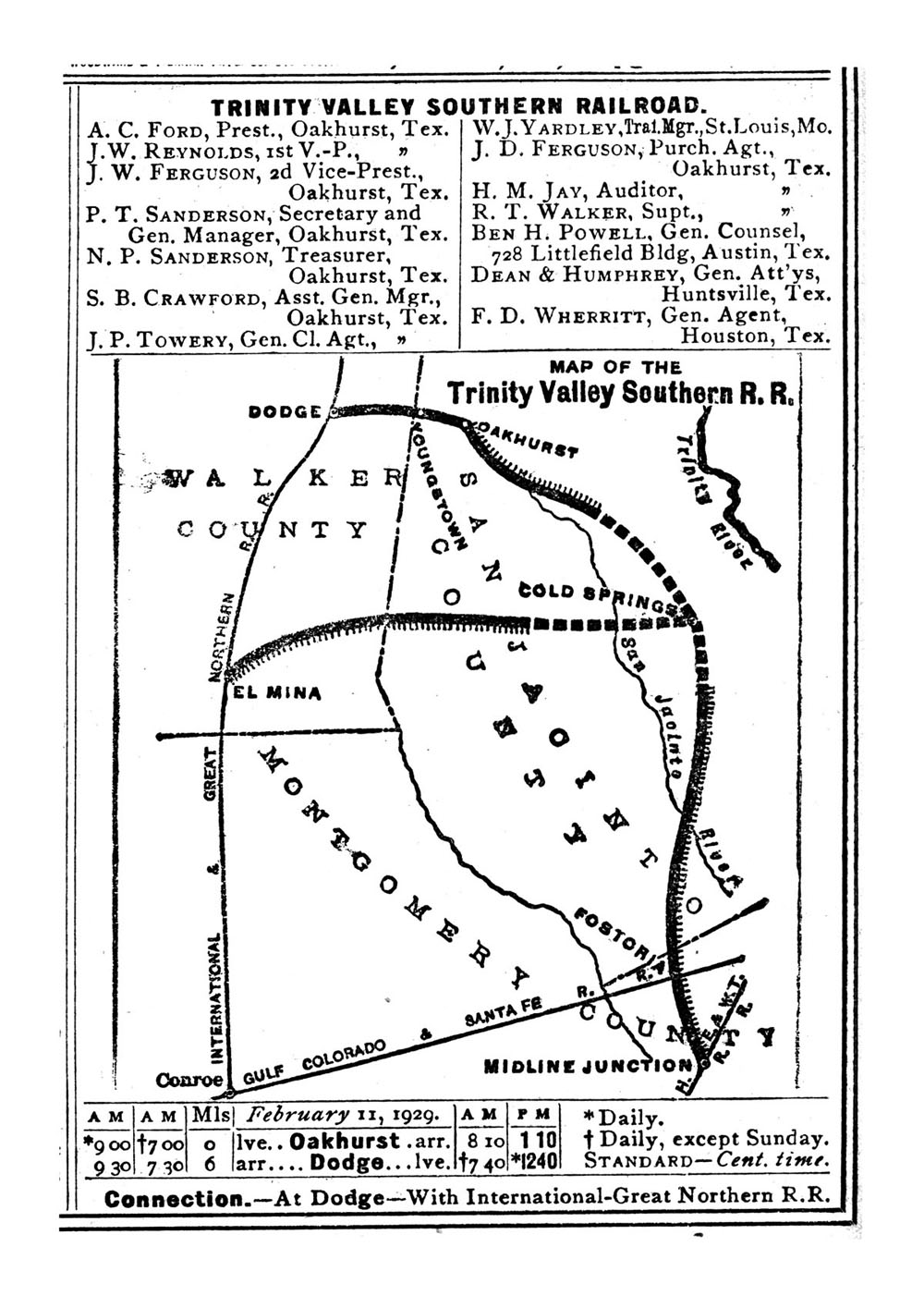 Trinity Valley Southern Railway Company (Tex.), Map Showing Route in 1929.