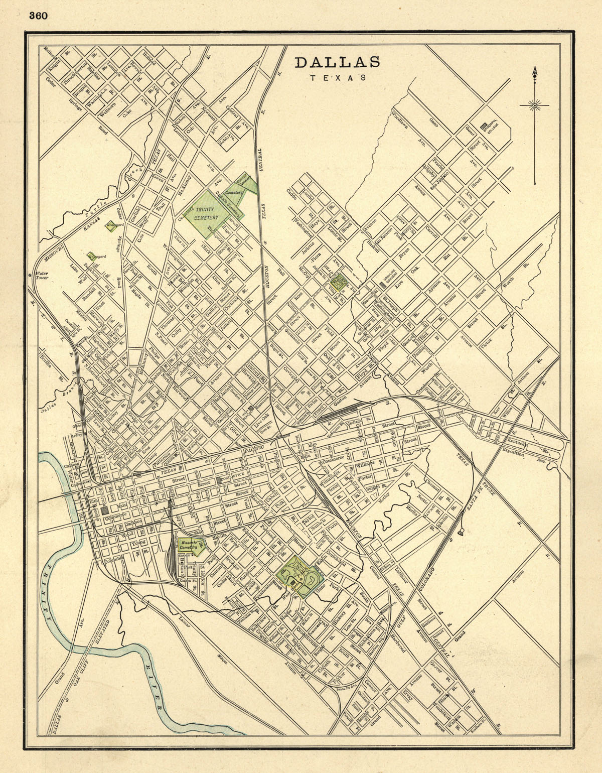 Dallas (Tex.), Map Showing Railroad Layout circa 1895.