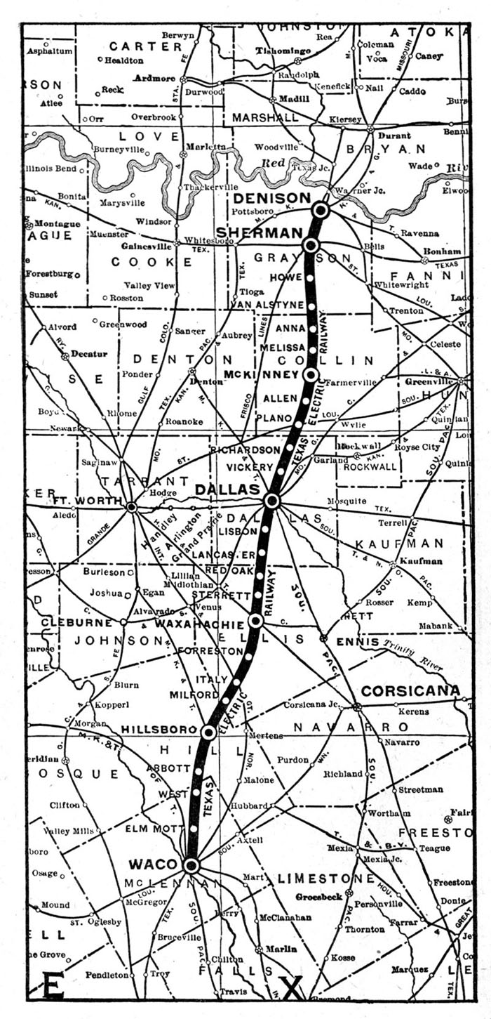 Texas Electric Railway Company (Tex.), Map Showing Route in 1945.