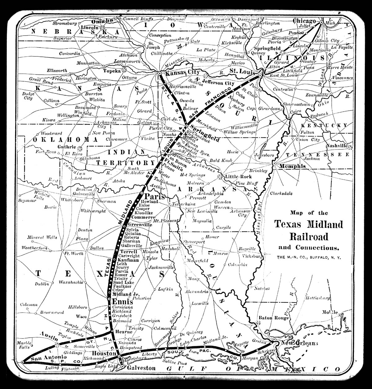 Texas Midland Railroad Company (Tex.), Map Showing Route circa 1910.