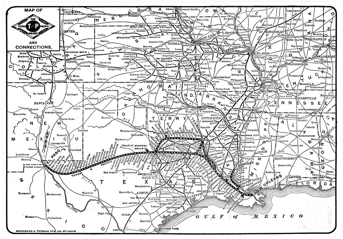 Texas & Pacific Railway Company (Tex., La.), Map Showing Route in 1906.