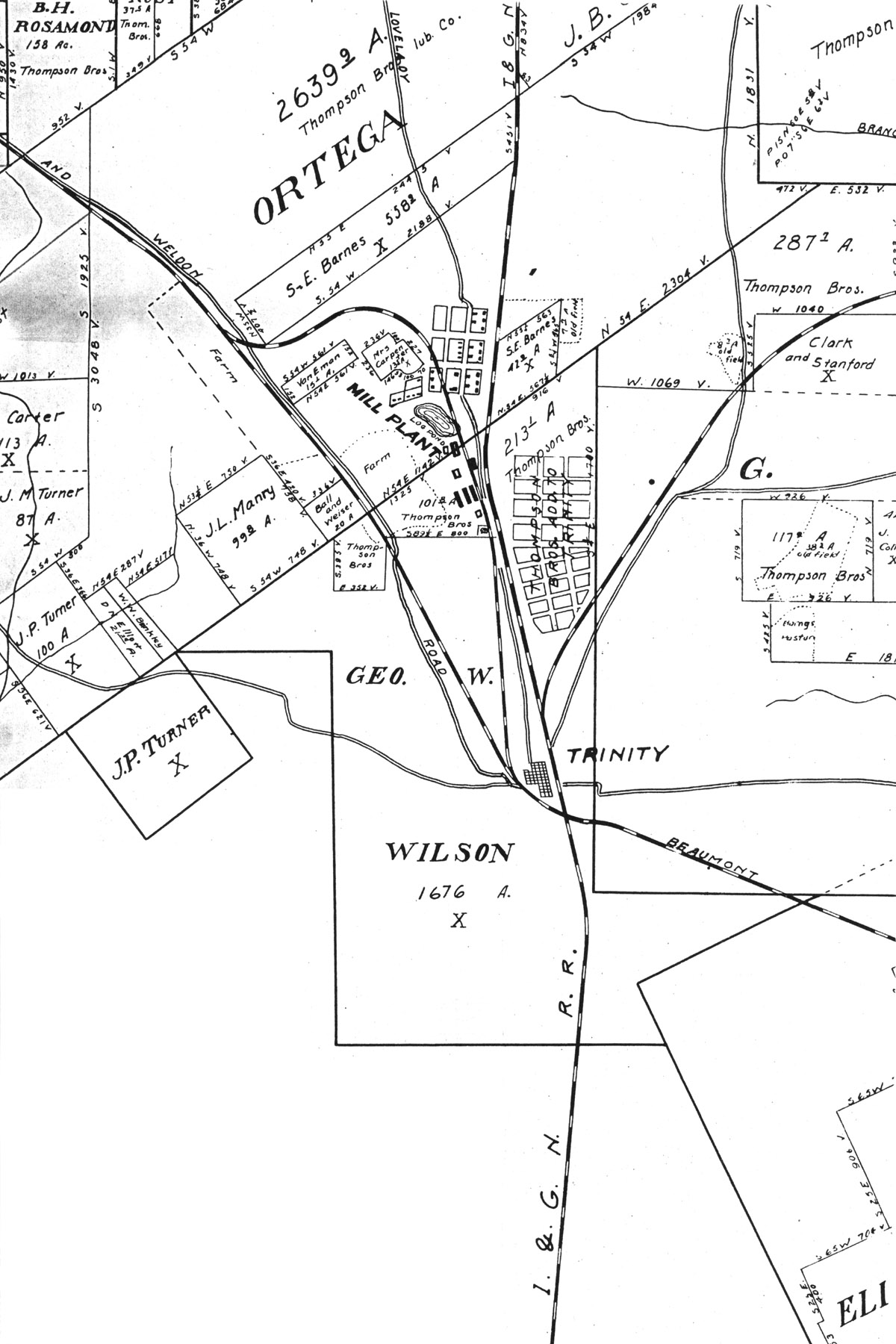 Thompson Brothers Lumber Company (Tex.), Plat Map Showing Industrial Tracks at Trinity, Texas. Undated.