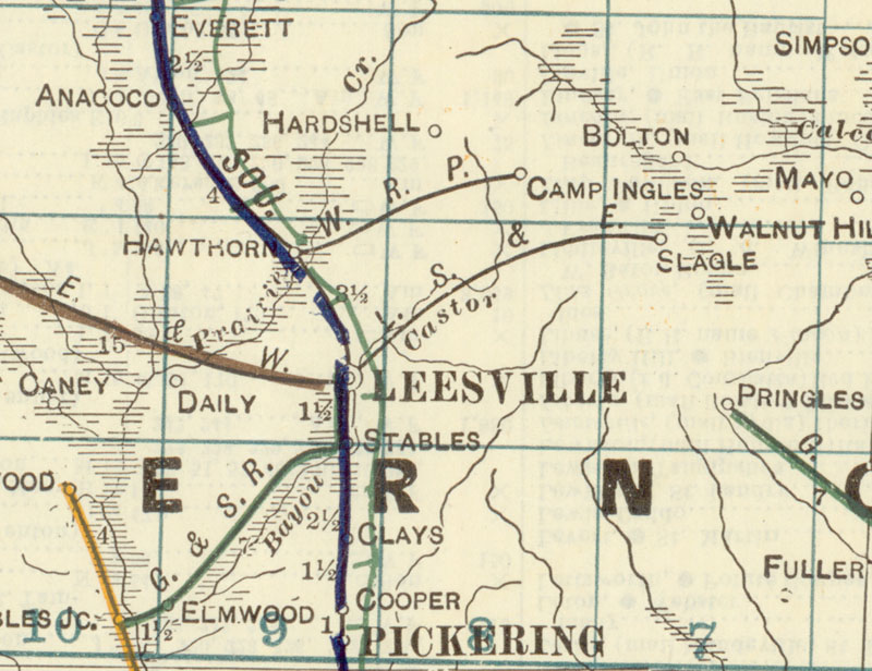 Unknown Lumber Tram between Hawthorne and Camp Ingles in Vernon Parish, La., Map Showing Route in 1922.