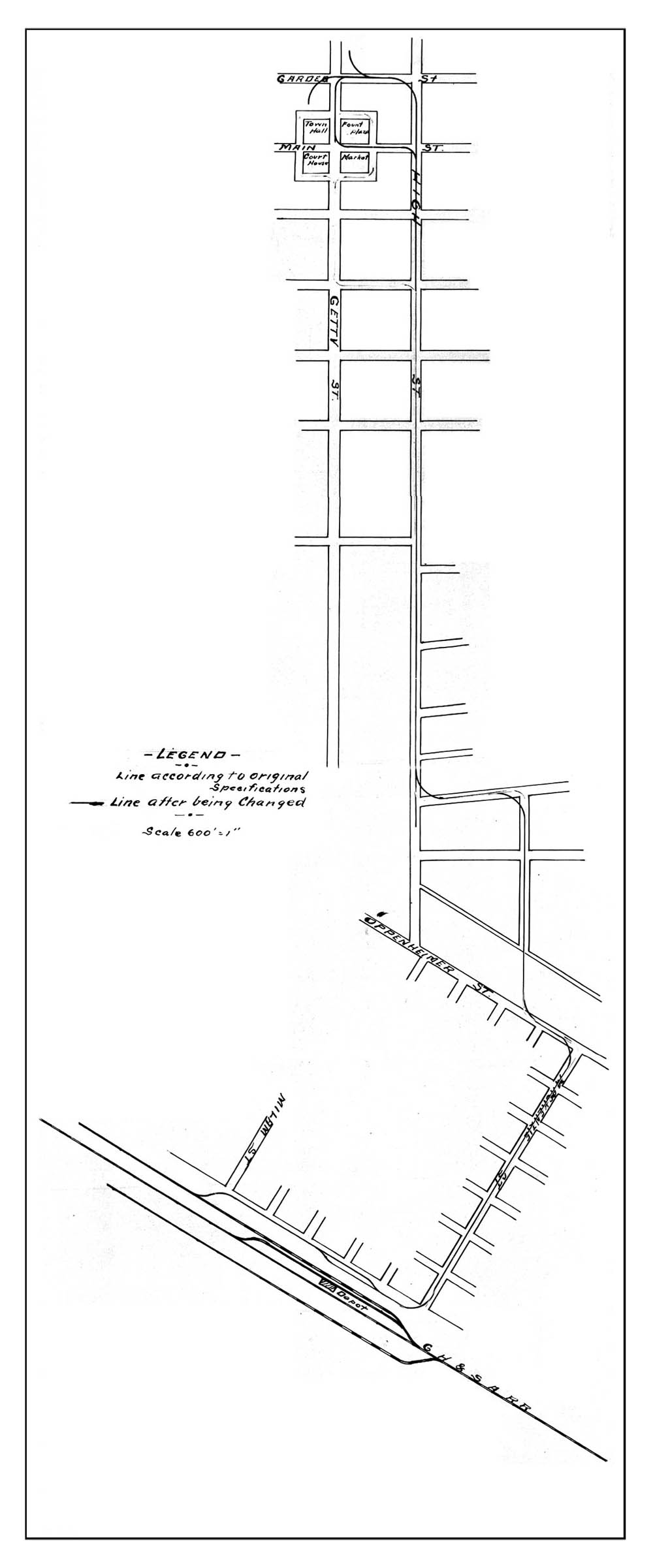 Uvalde Street Railway Company, Map Showing Route Circa 1910.