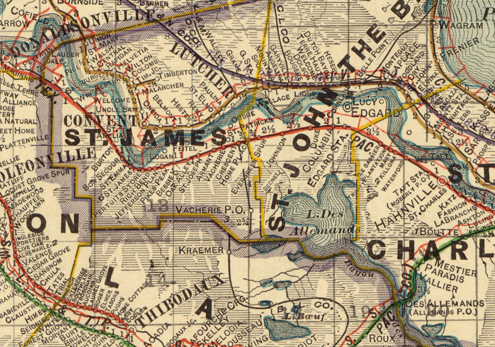 Vacherie & Lake Des Allemands Railroad Company (La.), Map Showing Route in 1913.