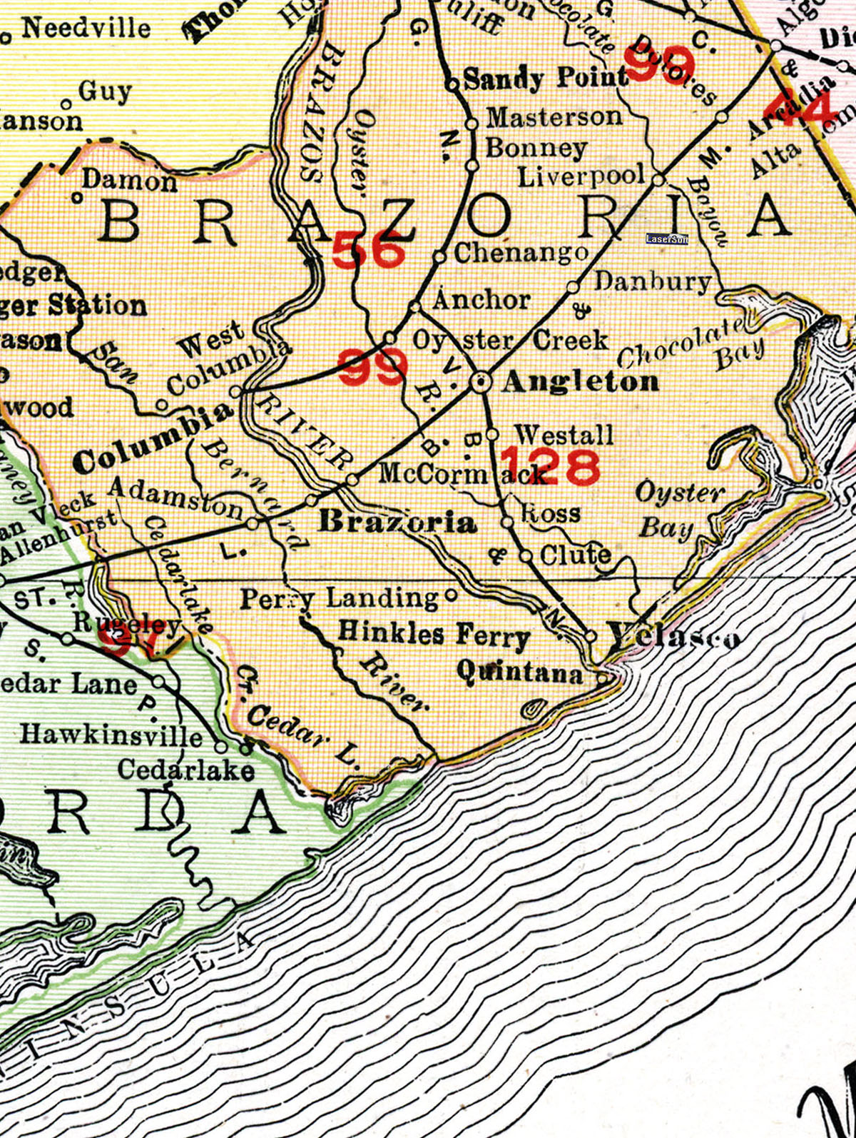 Velasco, Brazos & Northern Railway Company (Tex.), map showing route in 1907.