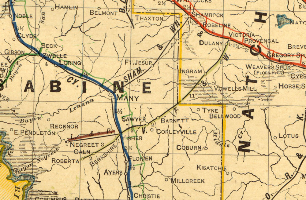 Victoria, Fisher & Western Railroad Company, Map Showing Route in 1913.