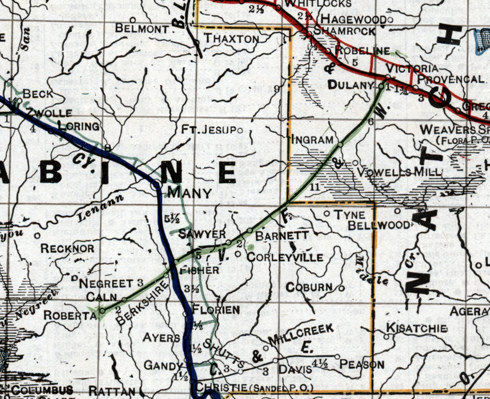 Victoria, Fisher & Western Railroad Company, Map Showing Route in 1920.