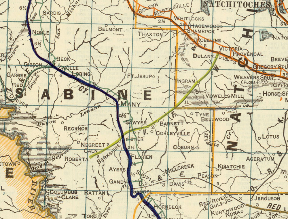Victoria, Fisher & Western Railroad Company, Map Showing Route in 1922.