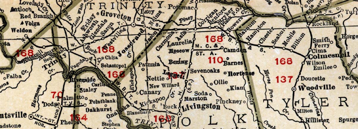 Waco, Beaumont, Trinity & Sabine Railway Company (Tex.), Map Showing Route in 1925.