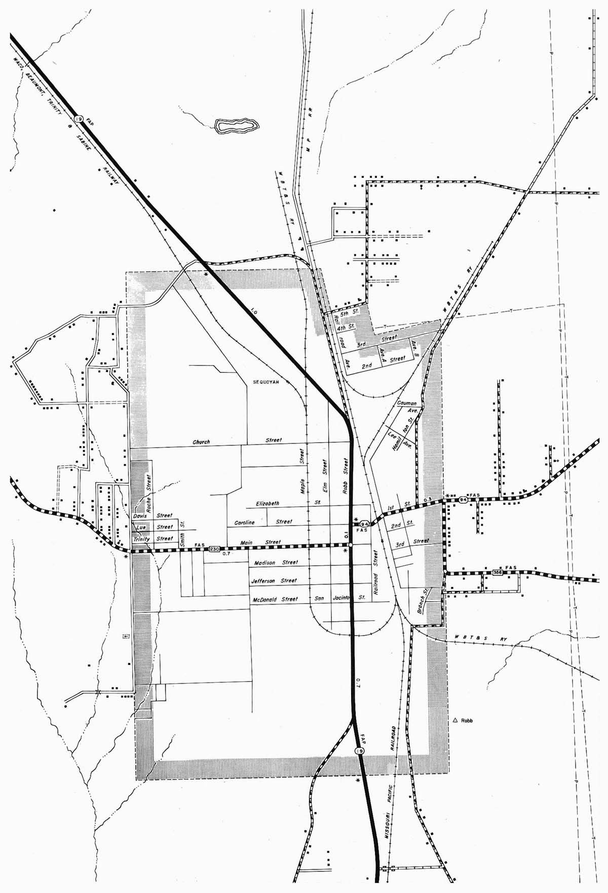 Waco, Beaumont, Trinity & Sabine Railway Company (Tex.), Map Showing Trinity Station Tracks circa 1960.