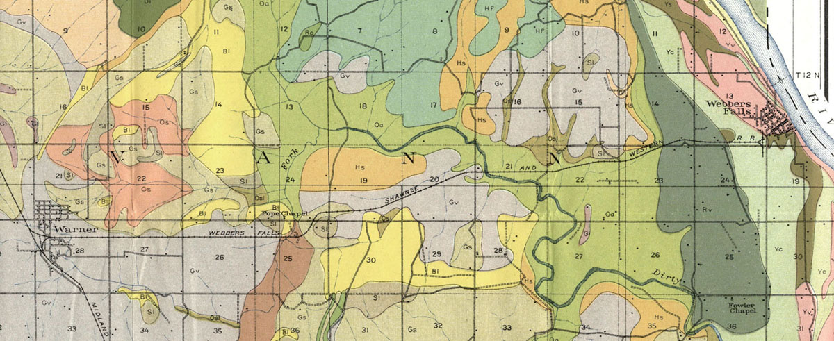 Webbers Falls, Shawnee & Western Railway Company (Tex.), Map Showing Route in 1915.