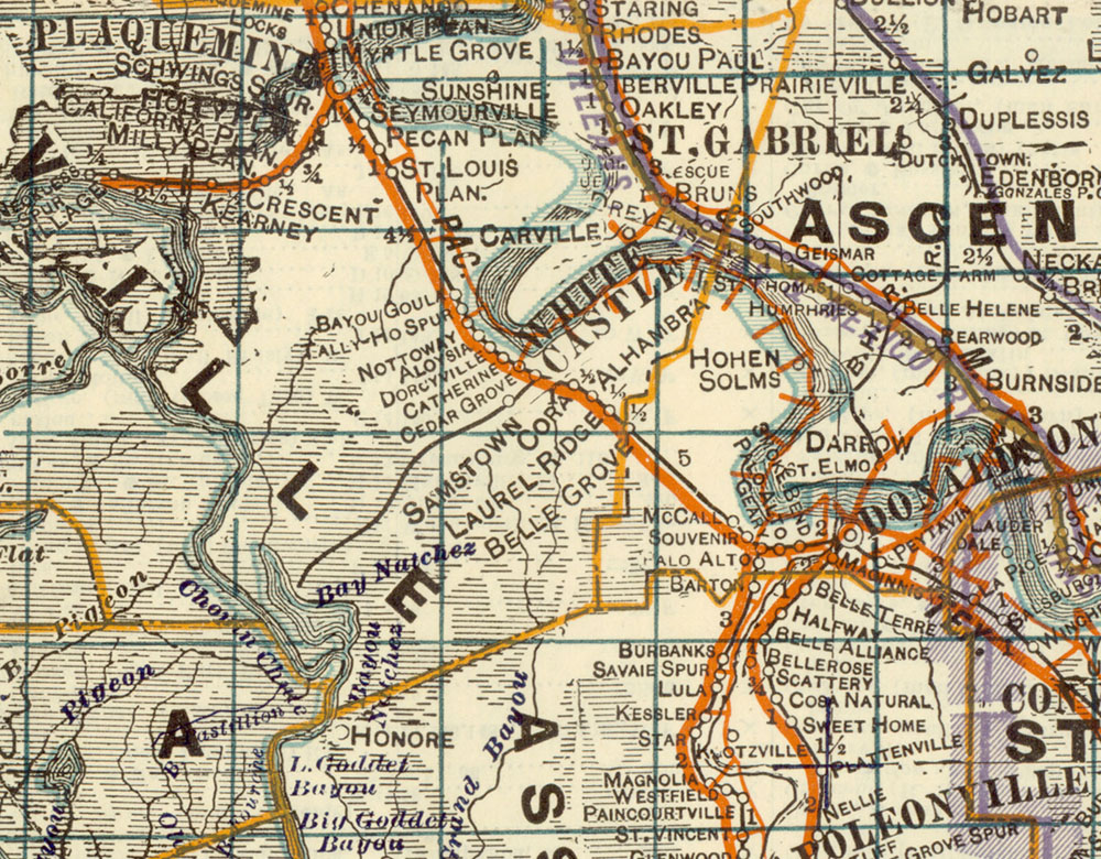 Whitecastle & Lake Natchez Railroad Company (La.), Map Showing Route in 1922.