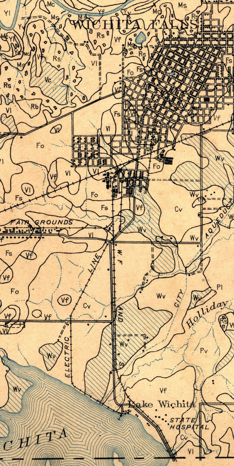 Wichita Falls Traction Company (Tex.), Map Showing Route to Lake Wichita in 1924.
